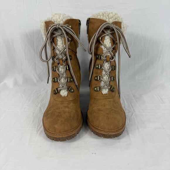 Nine West Boots Women's 7.5M Faux Fur Lined High Heel Lace Up Boots Faux Leather - Picture 3 of 9